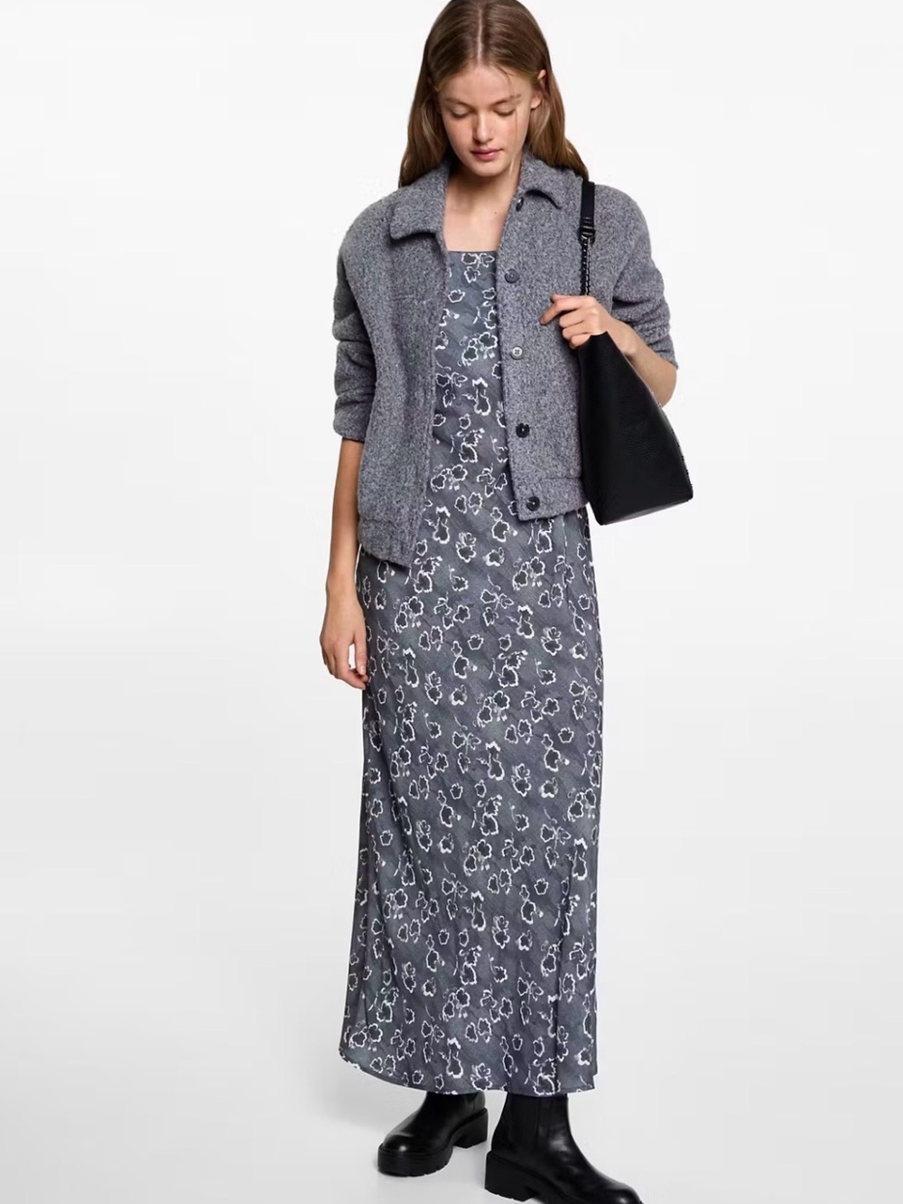 Mango Gray Floral Maxi Dress - Picture 2 of 5
